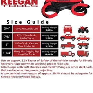 KEEGAN TOOLS 3/4" x 20' Kinetic Recovery Rope 16000lbs Breaking Strength Stretches Up to 30% in Length for Snowmobile, Off Road Rope for Jeep, Truck, Car, ATV, UTV, Tractor, Tow Strap, Recovery Strap