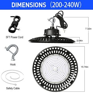 OSTEK 240W UFO LED High Bay Light, 38400LM 5000K Commercial Bay Lighting, 1-10V Dimmable, LED High Bay Area Light for Garage Workshop Warehouse (950W MH/HPS Equiv.) 277-480V, ETL DLC Listed