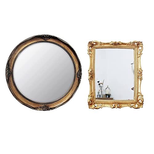 Funerom Vintage 11 x 9.5 inch Mirror Square Antique Gold 12.2 inch Decorative Mirror Round Antique Gold