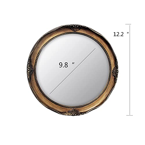 Funerom Vintage 11 x 9.5 inch Mirror Square Antique Gold 12.2 inch Decorative Mirror Round Antique Gold