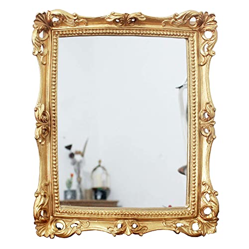Funerom Vintage 11 x 9.5 inch Mirror Square Antique Gold 12.2 inch Decorative Mirror Round Antique Gold