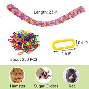 Sugar Glider Toys, Hanging Sugar Glider Cage Accessories Pet Swing Toy, 250 PCS Plastic C Clips Hook Chain Links Toy Rope Perch