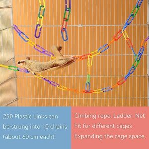 Sugar Glider Toys, Hanging Sugar Glider Cage Accessories Pet Swing Toy, 250 PCS Plastic C Clips Hook Chain Links Toy Rope Perch