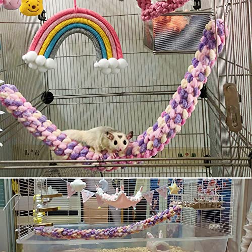 Sugar Glider Toys, Hanging Sugar Glider Cage Accessories Pet Swing Toy, 250 PCS Plastic C Clips Hook Chain Links Toy Rope Perch