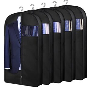 AOODA 43" Gusseted Suit Bags for Closet Storage Hanging Garment Bags for Men Travel Coat Clothes Cover with Handles (5 Packs)