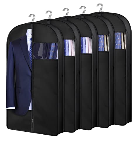 AOODA 43" Gusseted Suit Bags for Closet Storage Hanging Garment Bags for Men Travel Coat Clothes Cover with Handles (5 Packs)