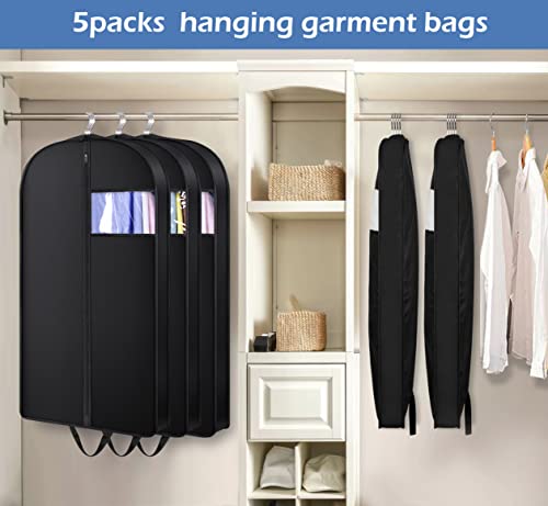 AOODA 43" Gusseted Suit Bags for Closet Storage Hanging Garment Bags for Men Travel Coat Clothes Cover with Handles (5 Packs)