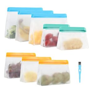 elifeacc reusable food storage bags , 8 pack bpa free stand up freezer bags leakproof upgrade seal food grade peva bags ,reusable zipper (gallon bags,sandwich bags, kids snack bags )plastic free lunch bag