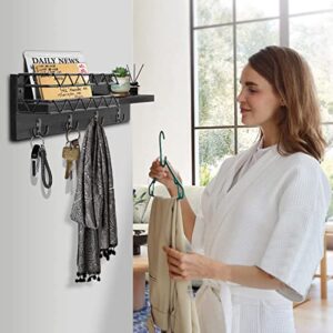 AXTEE Key Holder for Wall, Mail and Key Holder Wall Mount with 4 Double Key Hook and Mail Holder, Key Rack for Entryroom, Hallway, Kitchen, Office- Black