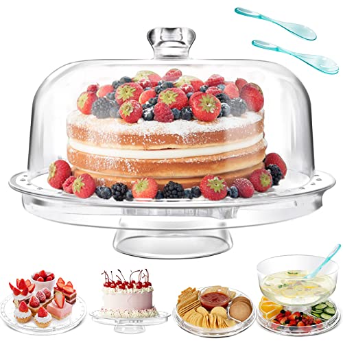 Masthome Cake Stand with Demo Cover, 6 in 1 Multi-Functional Serving Platter Display Stand for Christmas Wedding Party, Acrylic Cake Plate/Salad Bowl/Dessert Platter, BPA-Free, Send 1 Fork and 1 Spoon