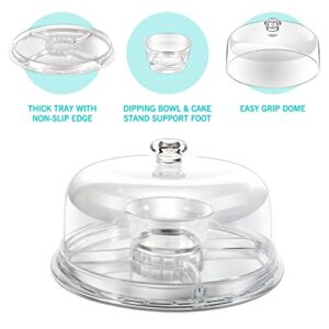 Masthome Cake Stand with Demo Cover, 6 in 1 Multi-Functional Serving Platter Display Stand for Christmas Wedding Party, Acrylic Cake Plate/Salad Bowl/Dessert Platter, BPA-Free, Send 1 Fork and 1 Spoon