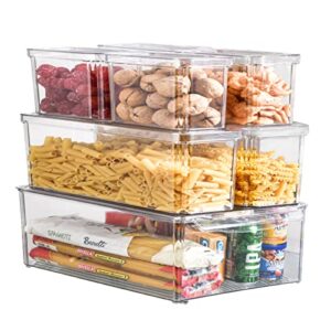 fridge organizers and storage clear, fruit containers for fridge stackable organizers with lid, plastic vegetable refrigerator organizer bins, freezer, kitchen organization and storage, 7 pcs/set