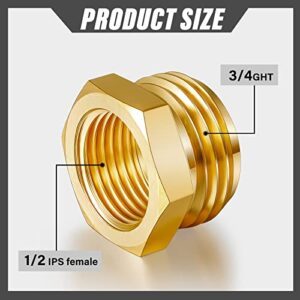 G1/2 Female to GHT 3/4 Male Hose Adapter Brass Threaded Pipe Fitting Hose Connector Hose Coupler Water Hose Adapter Garden Hose Swivel (2 Pieces)