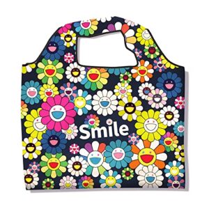 forzen reusable bags cute fashion shopping bags large grocery bags with pouch for women girl heavy duty lightweight washable foldable durable smile flower(1pc)