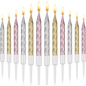 60 pieces gold birthday candles spiral cake candles metallic cake cupcake candles short thin birthday candles with holders for birthday wedding party cake decorations (gold, silver, rose gold)
