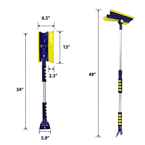 Koolatron Michelin Colossal Extendable 34-49" Snow Brush for Trucks, Swivel Head, Squeegee, Ice Scraper, Ergonomic, Scratch Free Auto Window Snowbrush, Windshield Broom for Car, SUV