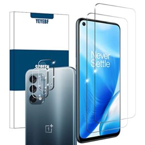 oneplus nord n200 tempered glass screen protector + camera lens protectors by yeyebf, [2+2 pack] [3d glass] [bubble-free] [anti-glare] for nord n200