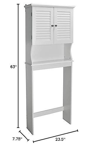 Redmon Contemporary Country Louvered Doors, White Space Saver Cabinet, Full