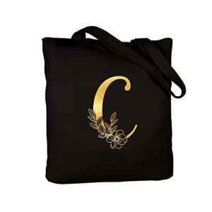 caraknots initial c tote bag for women monogrammed canvas tote bag for women mom teacher friends personalized gifts for birthday wedding beach shopping bag black
