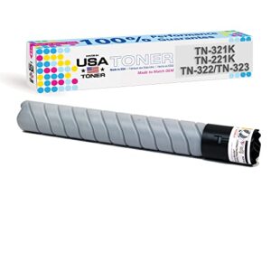 made in usa toner compatible replacement for use in konica minolta tn321k, tn322, tn221k, tn323k, bizhub c224, c284, c364, c224e, c284e, c364e, 227, 287, 367 (black, 1 cartridge)