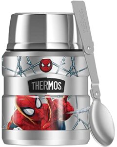 thermos spider man spider man web stainless king stainless steel food jar with folding spoon, vacuum insulated & double wall, 16oz