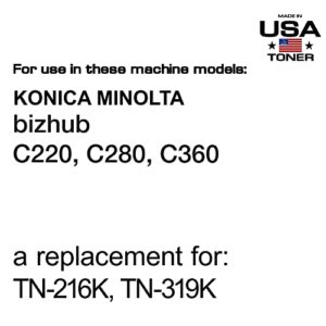 MADE IN USA TONER Compatible Replacement for use in Konica Minolta bizhub C220,C280,C360, TN216k, TN319k (Black)