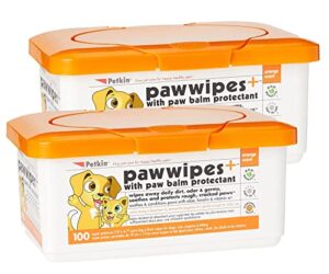 petkin paw wipes plus, 200 orange scented wipes, 2 pack - absorbent pet paw wipes remove daily dirt & odors - enriched with paw balm protectant -easy to use pet wipes for dogs, cats, puppies & kittens