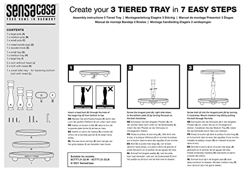 SensaCasa 3 Tier Tray - Farmhouse Three Tiered Tray Vintage – Rustic Brown Wooden 3 Tiered Tray Stand – 3 Tier Serving Trays - Farmhouse Kitchen Decor – Wood stand Deluxe Edition