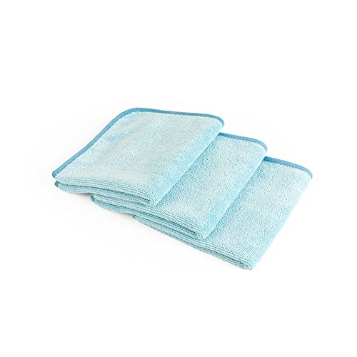 The Rag Company - Premium FTW - Professional Korean 70/30 Blend Microfiber Glass Cleaning Towels, Windows, Mirrors, Stainless Steel, Polished Surfaces; Streak-Free, 16in x 16in, Light Blue (3-Pack)