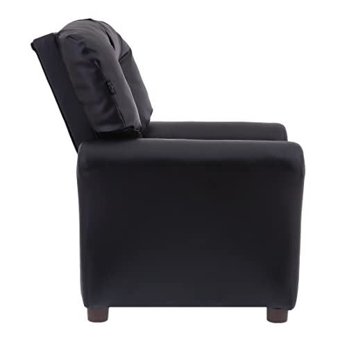 THE CREW FURNITURE Traditional Kids Recliner Chair, Toddler Ages 1-5 Years, Polyurethane Faux Leather, Black