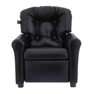 THE CREW FURNITURE Traditional Kids Recliner Chair, Toddler Ages 1-5 Years, Polyurethane Faux Leather, Black