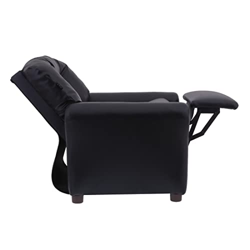 THE CREW FURNITURE Traditional Kids Recliner Chair, Toddler Ages 1-5 Years, Polyurethane Faux Leather, Black