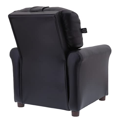 THE CREW FURNITURE Traditional Kids Recliner Chair, Toddler Ages 1-5 Years, Polyurethane Faux Leather, Black