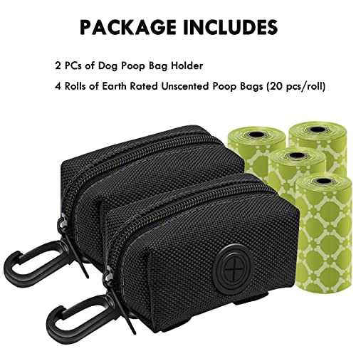 (2 Pack) Dog Poop Bag Holder, Poop Bag Holders for Leashes, CAKOVANO Pet Dog Waste Bag Dispenser Leash Attachment – Fits Any Dog Leash – Includes 2 Pack Poop Bag Dispenser & 4 Free Rolls of Poop Bags