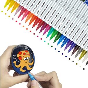 24-colors acrylic paint pens for rock paintings, suitable for stone, ceramics, glass, canvas, metal, wood, diy craft and painting decoration supplies, ultra-fine nib waterborne acrylic ink pens set