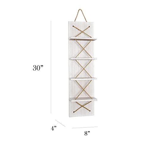 Elegant Designs HG1019-WWH Positano Nautical Rope 4 Bottle Vertical Wall Mounted Wood Wine Rack, White Wash