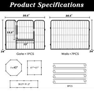 PUKAMI Dog Fence for The Yard, 8/16 Panels 24/32/40 Height x32 inch Width,Puppy Playpen for Small Medium Dog Portable Dog Playpen Exercise Pen for Indoor Outdoor,Pet Playpen Fence for Yard,RV,Camping