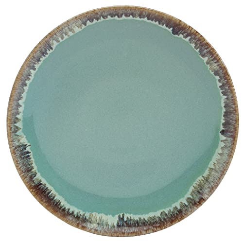 Tabletops Gallery Tuscan Reactive Glaze Stoneware- Dining Entertainment Plate Bowl Ceramic, 12 Piece Tuscan Dinnerware Set (Blue, Green, and Brown)