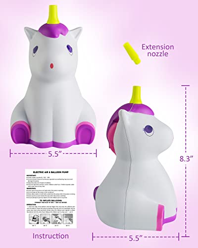 Coogam Unicorn Balloon Pump, Electric Air Ballon Blower, Portable Inflator for Party Wedding Birthday Xmas Baby Shower DIY Decoration (White)