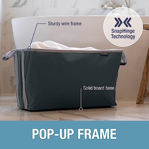 CleverMade Collapsible Fabric Laundry Basket - Foldable Pop Up Storage Bin - Space Saving Hamper with Carry Handles Large, Charcoal/Grey, 2 Pack