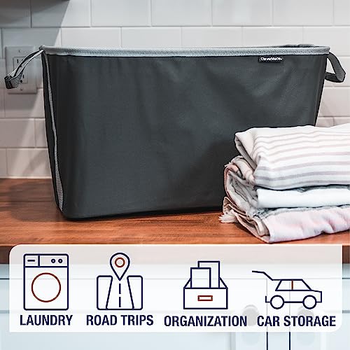 CleverMade Collapsible Fabric Laundry Basket - Foldable Pop Up Storage Bin - Space Saving Hamper with Carry Handles Large, Charcoal/Grey, 2 Pack