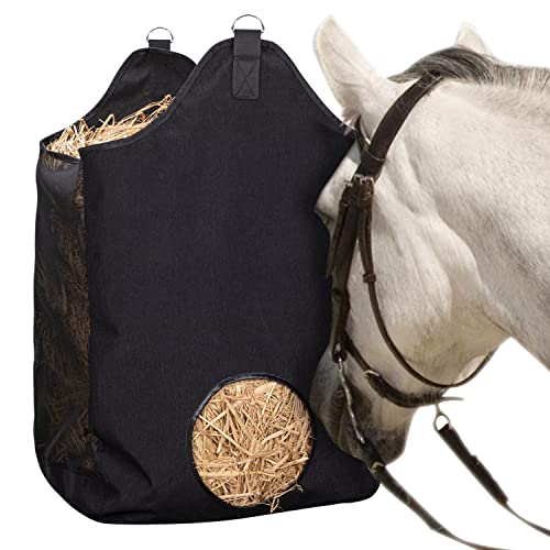 ZELARMAN Horse Hay Bag with Large Capacity，Slow Feeder Hay Nets， Leather Trim Feeding Bag for Horses, Sheep