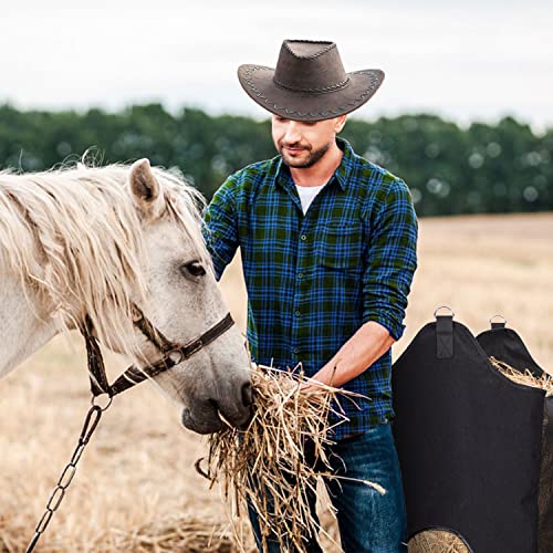 ZELARMAN Horse Hay Bag with Large Capacity，Slow Feeder Hay Nets， Leather Trim Feeding Bag for Horses, Sheep