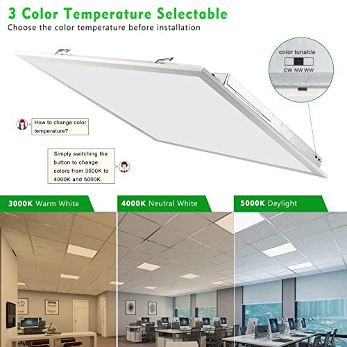 ETL Listed 2 Pack 1x4 Led Flat Panel Light,CRI90 3CCT 3000K/4000K/5000K Dimmable 0-10V, 8000LM, LED Light Drop Ceiling Fixture,Flat Panel Led Light,Ceiling Panels LED Troffer LED Lay for Office