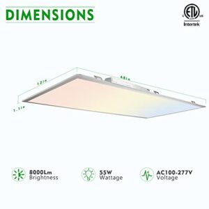 ETL Listed 2 Pack 1x4 Led Flat Panel Light,CRI90 3CCT 3000K/4000K/5000K Dimmable 0-10V, 8000LM, LED Light Drop Ceiling Fixture,Flat Panel Led Light,Ceiling Panels LED Troffer LED Lay for Office