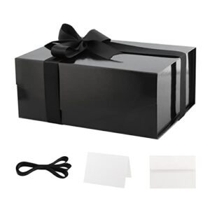 packqueen gift box with ribbon and blank greeting card, black magnetic gift box for present, groomsman proposal box for all occasions (9x6.5x3.8 inches)