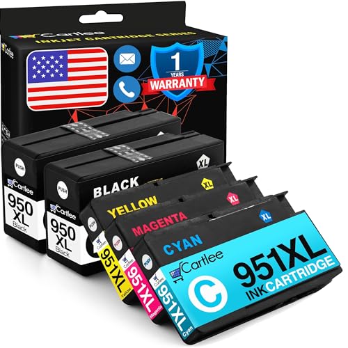 Cartlee 5 Pack Compatible Ink Cartridges Replacement for HP 950 951 950XL 951XL for OfficeJet Pro 8600 8610 8620 8615 8100 8625 8630 Printer Cartridge Combo (2 Black 1 Cyan 1 Magenta 1 Yellow)