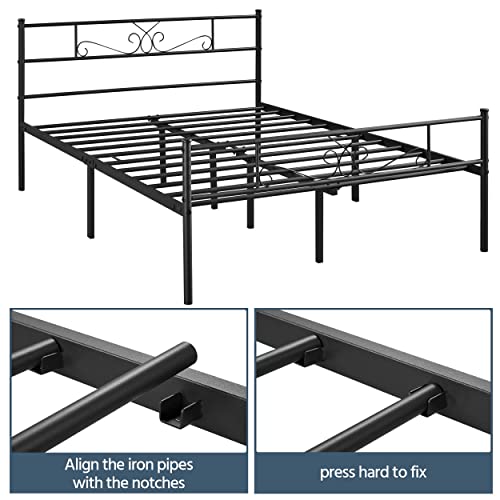 Yaheetech 13 inch Full Classic Bed Metal Mattress Foundation Platform with Headboard and Footboard/No Box Spring Needed/Under Bed Storage/Strong Slat Support Black