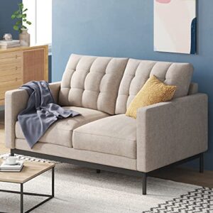 zinus thompson loveseat / tufted cushions / green tea infused foam cushions / tool-free, easy assembly, beige