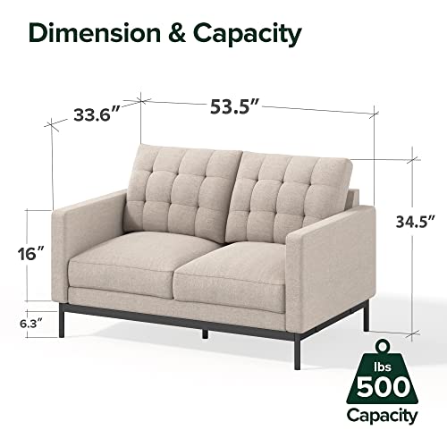 ZINUS Thompson Loveseat / Tufted Cushions / Green Tea Infused Foam Cushions / Tool-Free, Easy Assembly, Beige